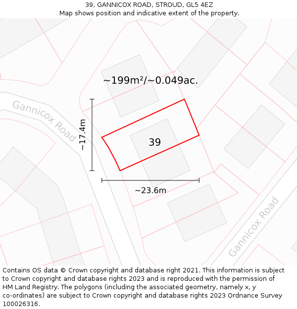 39, GANNICOX ROAD, STROUD, GL5 4EZ: Plot and title map