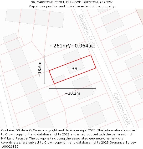 39, GARSTONE CROFT, FULWOOD, PRESTON, PR2 3WY: Plot and title map