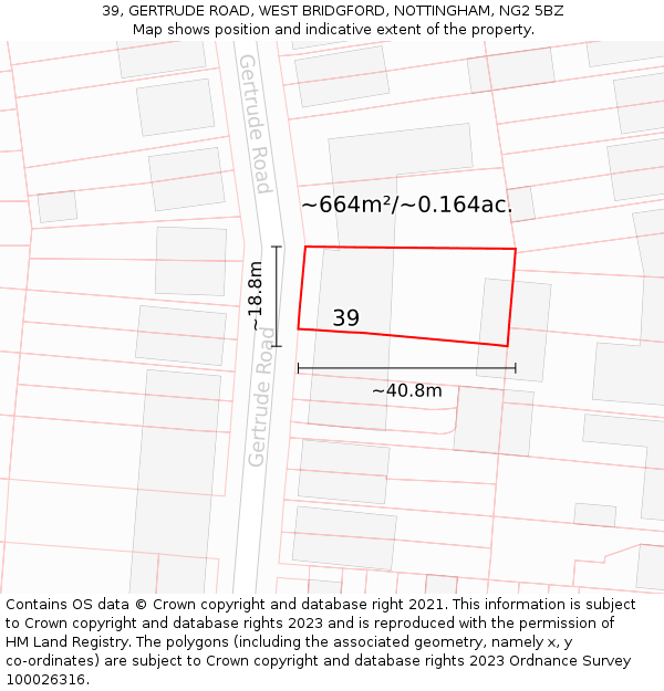 39, GERTRUDE ROAD, WEST BRIDGFORD, NOTTINGHAM, NG2 5BZ: Plot and title map