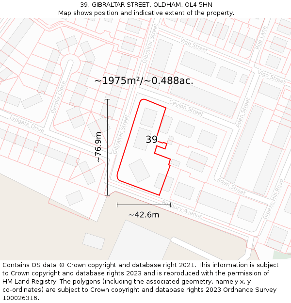 39, GIBRALTAR STREET, OLDHAM, OL4 5HN: Plot and title map