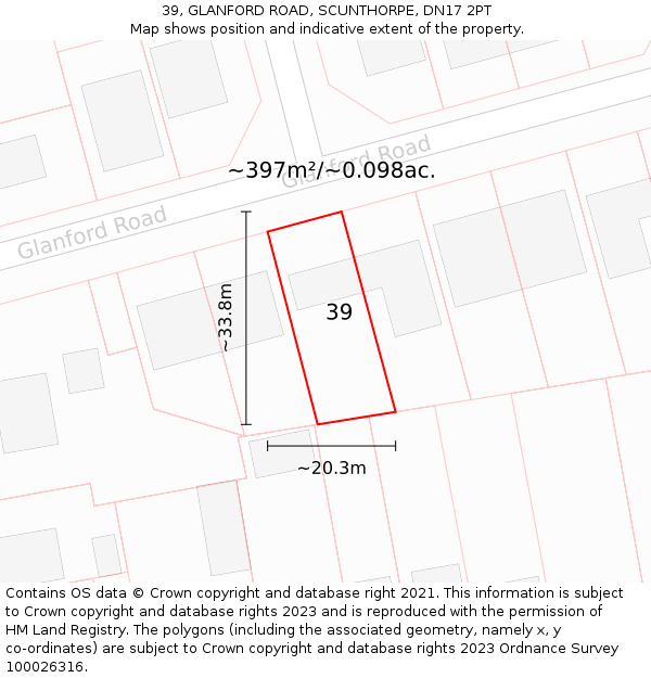 39, GLANFORD ROAD, SCUNTHORPE, DN17 2PT: Plot and title map