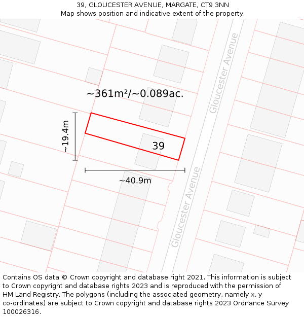 39, GLOUCESTER AVENUE, MARGATE, CT9 3NN: Plot and title map