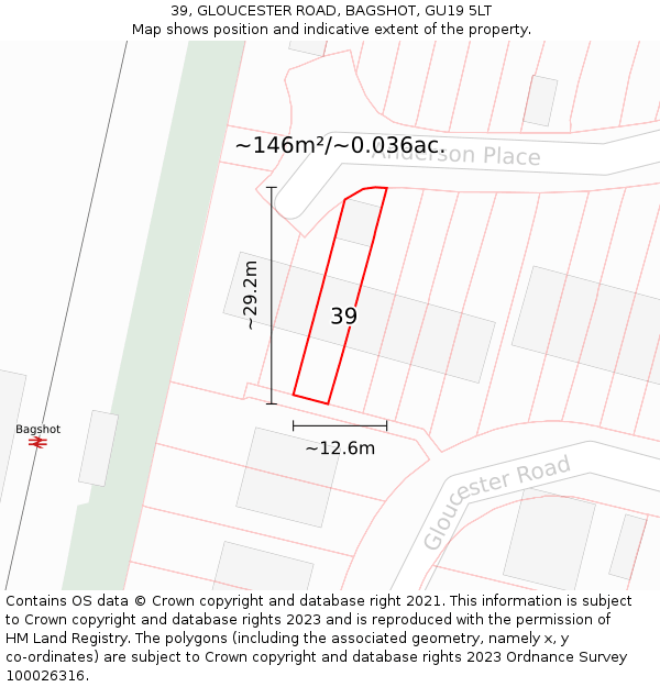 39, GLOUCESTER ROAD, BAGSHOT, GU19 5LT: Plot and title map