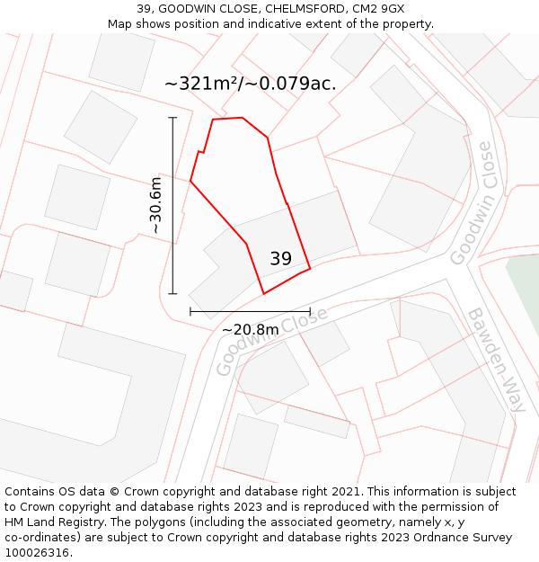 39, GOODWIN CLOSE, CHELMSFORD, CM2 9GX: Plot and title map