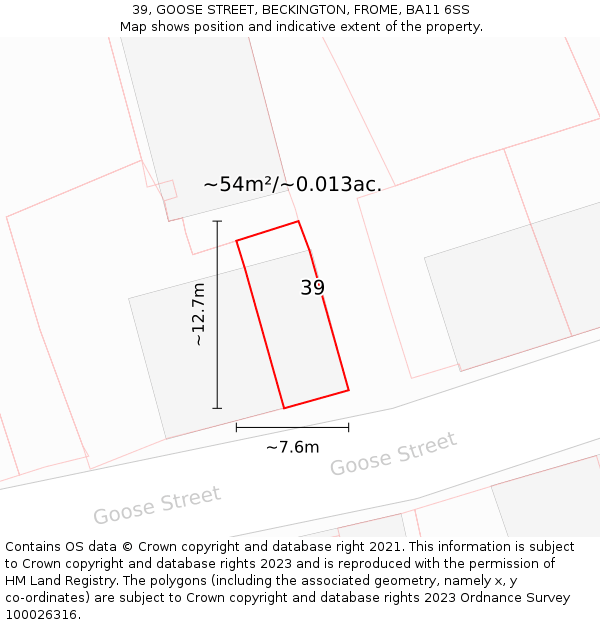 39, GOOSE STREET, BECKINGTON, FROME, BA11 6SS: Plot and title map