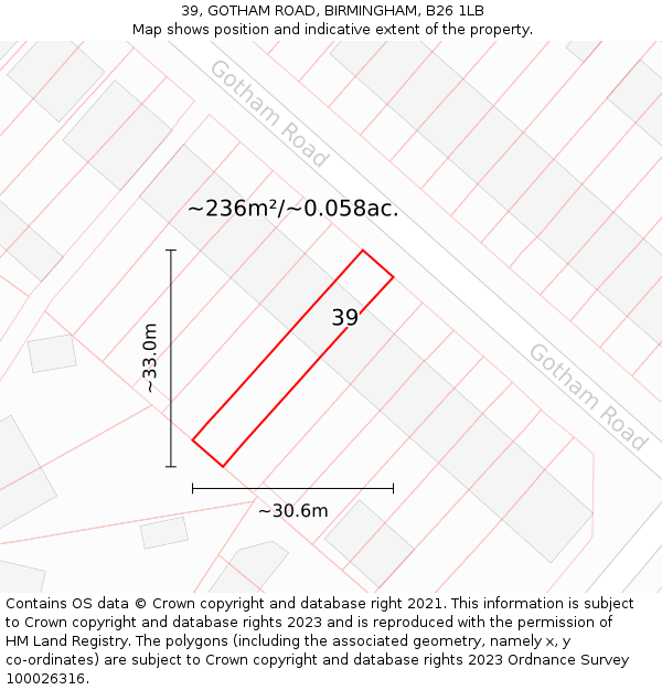 39, GOTHAM ROAD, BIRMINGHAM, B26 1LB: Plot and title map