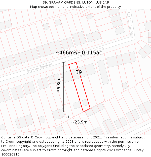 39, GRAHAM GARDENS, LUTON, LU3 1NF: Plot and title map