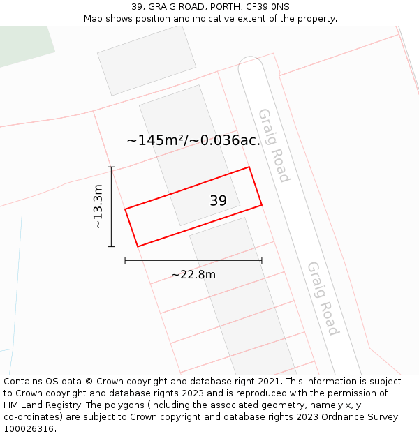 39, GRAIG ROAD, PORTH, CF39 0NS: Plot and title map