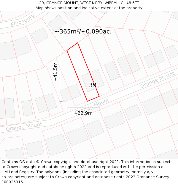 39, GRANGE MOUNT, WEST KIRBY, WIRRAL, CH48 6ET: Plot and title map