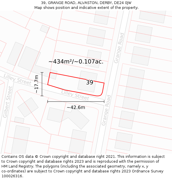 39, GRANGE ROAD, ALVASTON, DERBY, DE24 0JW: Plot and title map