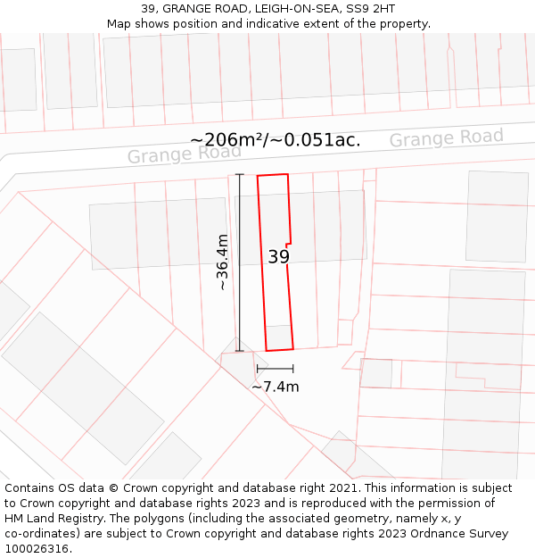 39, GRANGE ROAD, LEIGH-ON-SEA, SS9 2HT: Plot and title map