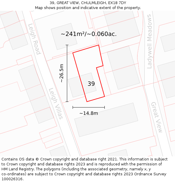 39, GREAT VIEW, CHULMLEIGH, EX18 7DY: Plot and title map