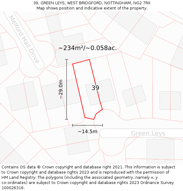 39, GREEN LEYS, WEST BRIDGFORD, NOTTINGHAM, NG2 7RX: Plot and title map