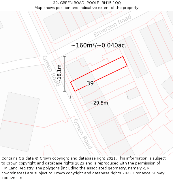 39, GREEN ROAD, POOLE, BH15 1QQ: Plot and title map