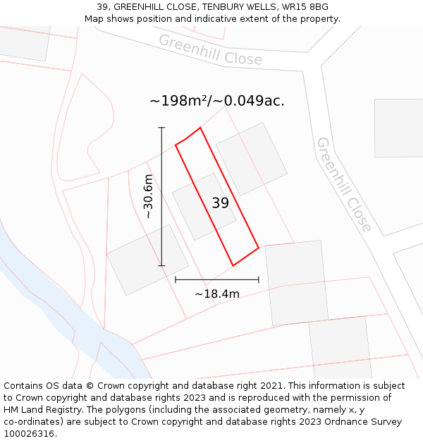 39, GREENHILL CLOSE, TENBURY WELLS, WR15 8BG: Plot and title map