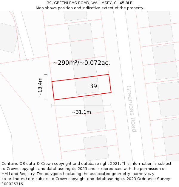 39, GREENLEAS ROAD, WALLASEY, CH45 8LR: Plot and title map