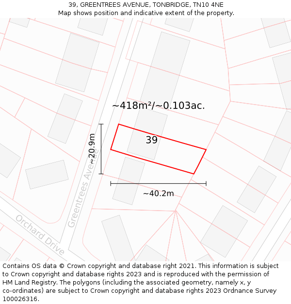 39, GREENTREES AVENUE, TONBRIDGE, TN10 4NE: Plot and title map