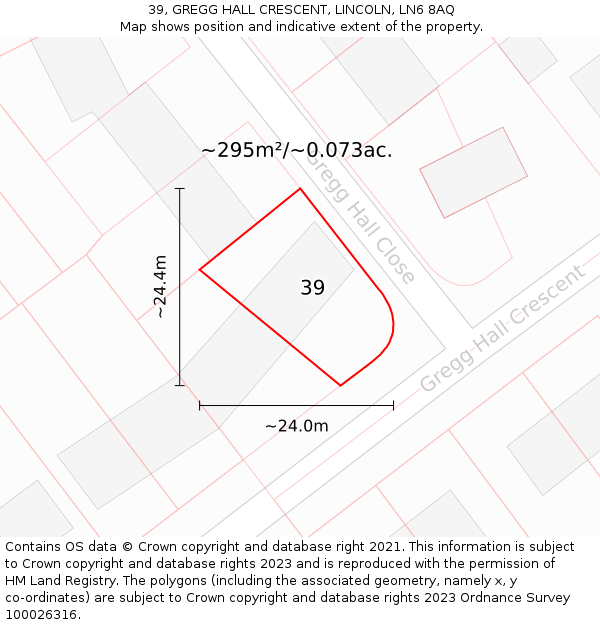 39, GREGG HALL CRESCENT, LINCOLN, LN6 8AQ: Plot and title map