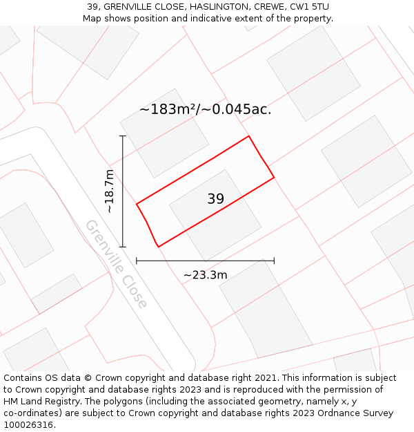 39, GRENVILLE CLOSE, HASLINGTON, CREWE, CW1 5TU: Plot and title map