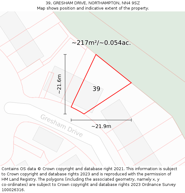 39, GRESHAM DRIVE, NORTHAMPTON, NN4 9SZ: Plot and title map