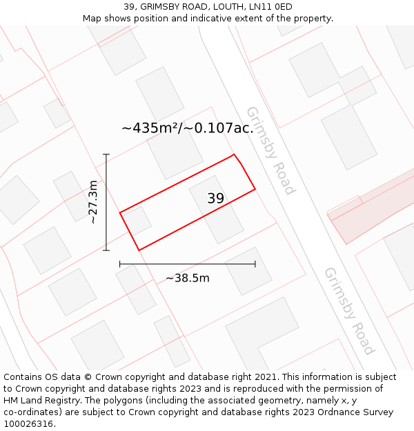 39, GRIMSBY ROAD, LOUTH, LN11 0ED: Plot and title map