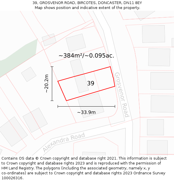 39, GROSVENOR ROAD, BIRCOTES, DONCASTER, DN11 8EY: Plot and title map