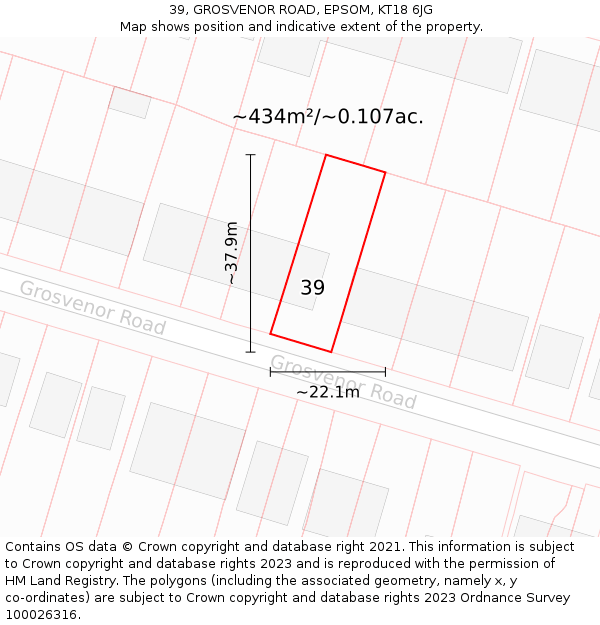 39, GROSVENOR ROAD, EPSOM, KT18 6JG: Plot and title map