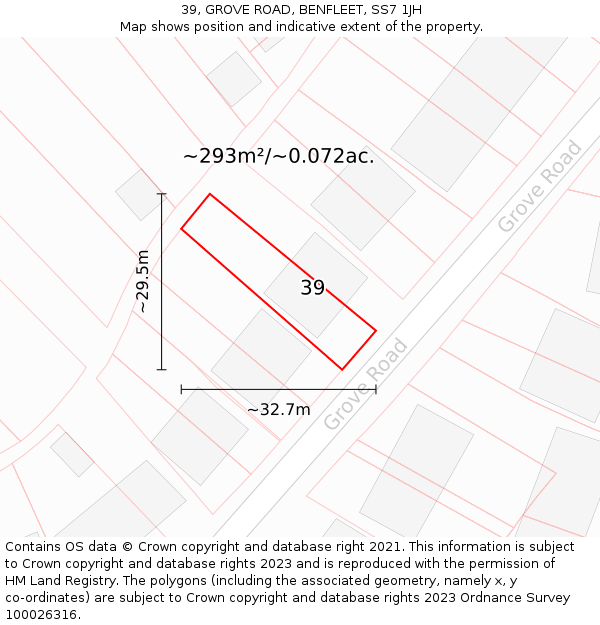 39, GROVE ROAD, BENFLEET, SS7 1JH: Plot and title map