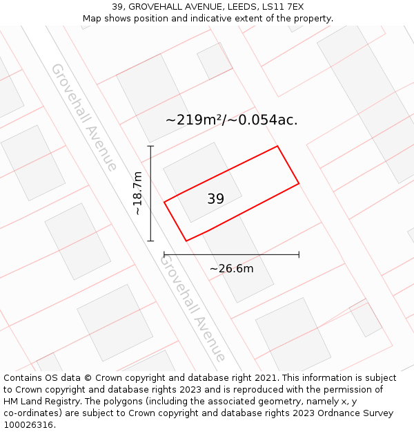 39, GROVEHALL AVENUE, LEEDS, LS11 7EX: Plot and title map