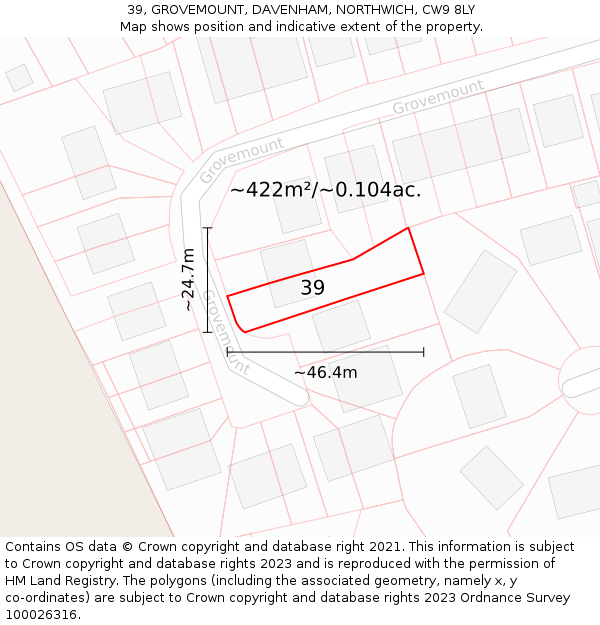 39, GROVEMOUNT, DAVENHAM, NORTHWICH, CW9 8LY: Plot and title map