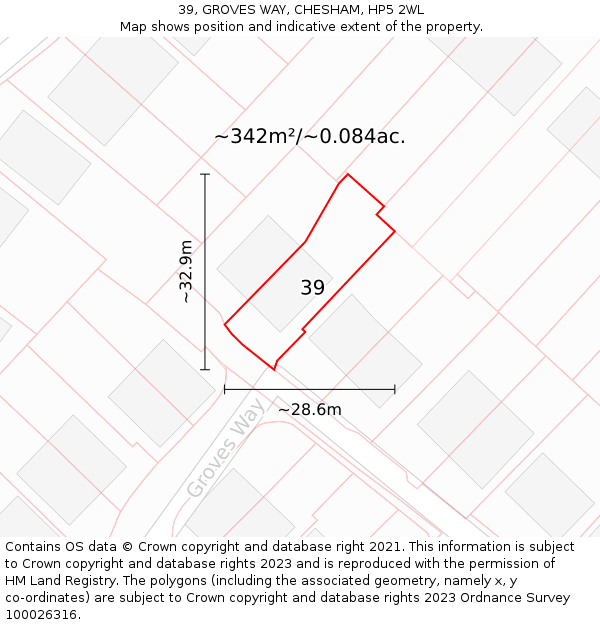 39, GROVES WAY, CHESHAM, HP5 2WL: Plot and title map