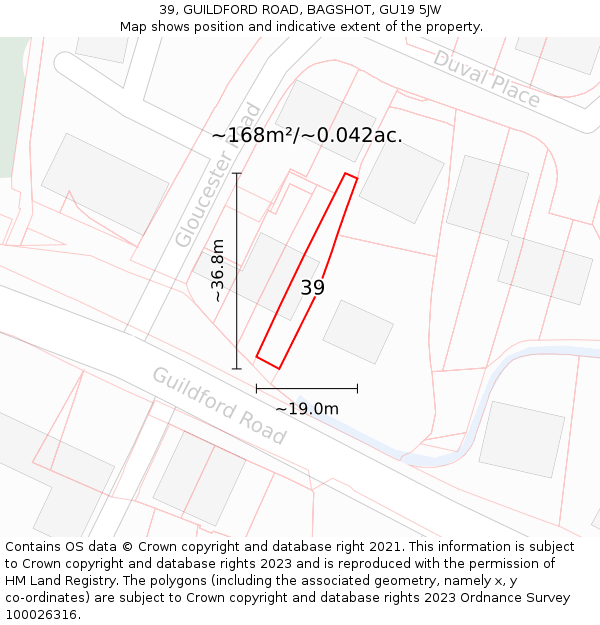 39, GUILDFORD ROAD, BAGSHOT, GU19 5JW: Plot and title map