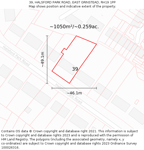 39, HALSFORD PARK ROAD, EAST GRINSTEAD, RH19 1PP: Plot and title map