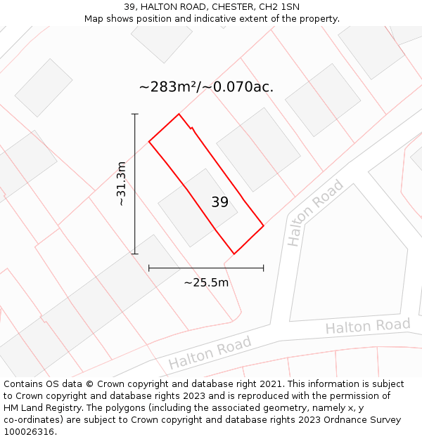 39, HALTON ROAD, CHESTER, CH2 1SN: Plot and title map