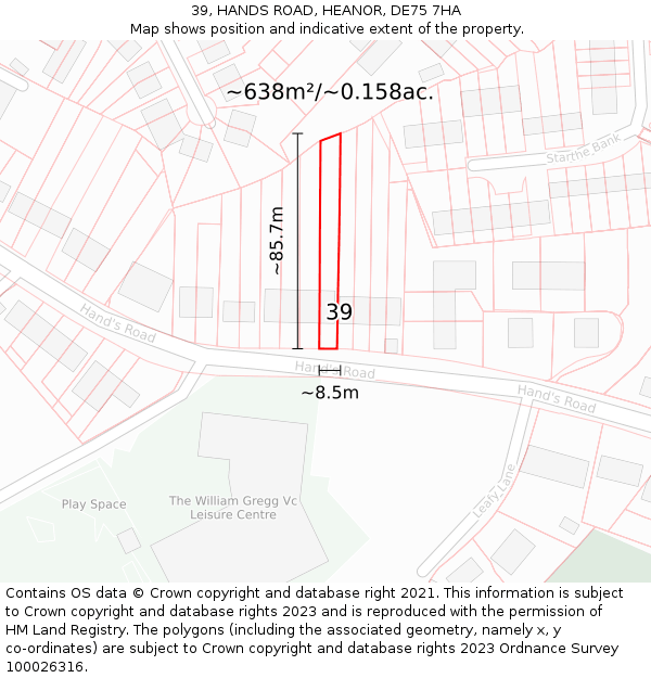 39, HANDS ROAD, HEANOR, DE75 7HA: Plot and title map