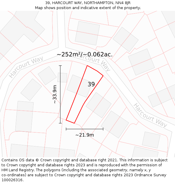 39, HARCOURT WAY, NORTHAMPTON, NN4 8JR: Plot and title map