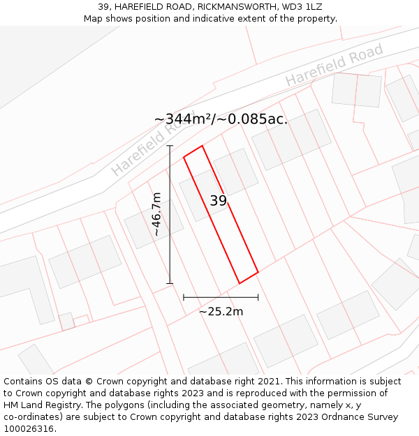 39, HAREFIELD ROAD, RICKMANSWORTH, WD3 1LZ: Plot and title map