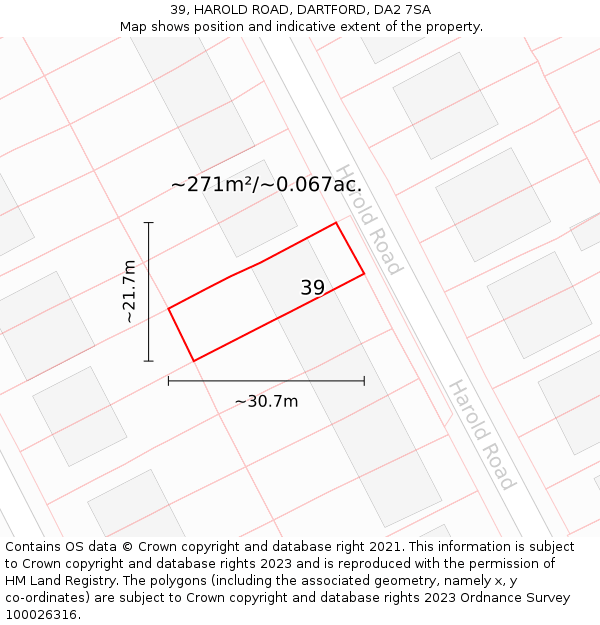 39, HAROLD ROAD, DARTFORD, DA2 7SA: Plot and title map