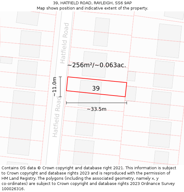 39, HATFIELD ROAD, RAYLEIGH, SS6 9AP: Plot and title map