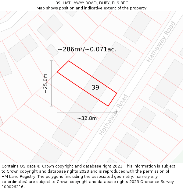 39, HATHAWAY ROAD, BURY, BL9 8EG: Plot and title map