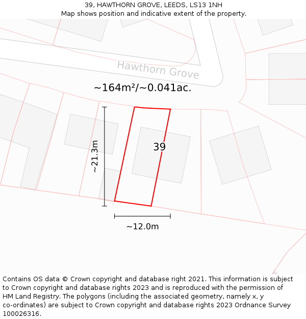 39, HAWTHORN GROVE, LEEDS, LS13 1NH: Plot and title map