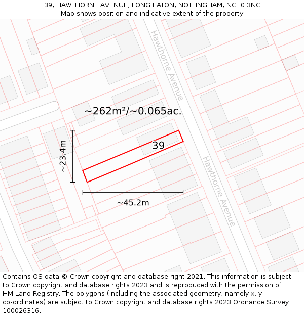 39, HAWTHORNE AVENUE, LONG EATON, NOTTINGHAM, NG10 3NG: Plot and title map