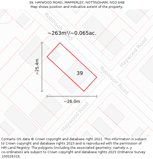 39, HAYWOOD ROAD, MAPPERLEY, NOTTINGHAM, NG3 6AB: Plot and title map