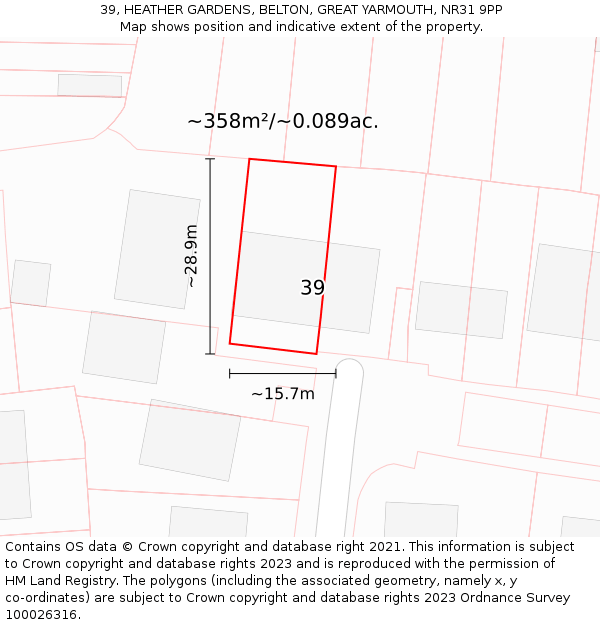 39, HEATHER GARDENS, BELTON, GREAT YARMOUTH, NR31 9PP: Plot and title map