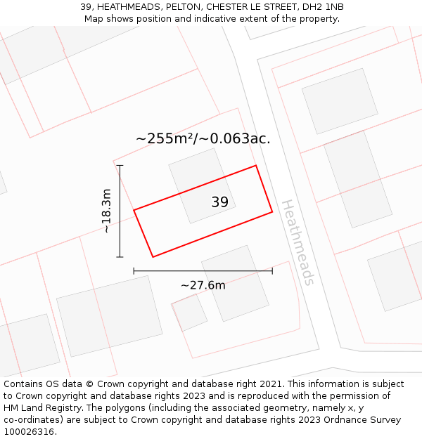 39, HEATHMEADS, PELTON, CHESTER LE STREET, DH2 1NB: Plot and title map