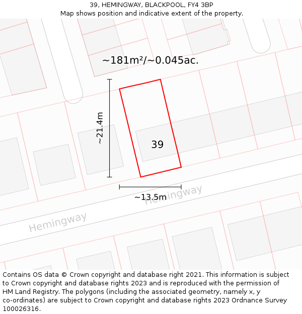 39, HEMINGWAY, BLACKPOOL, FY4 3BP: Plot and title map