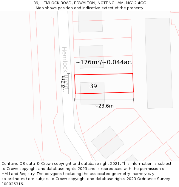 39, HEMLOCK ROAD, EDWALTON, NOTTINGHAM, NG12 4GG: Plot and title map