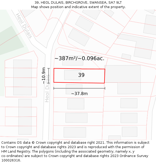39, HEOL DULAIS, BIRCHGROVE, SWANSEA, SA7 9LT: Plot and title map