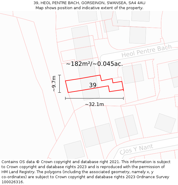 39, HEOL PENTRE BACH, GORSEINON, SWANSEA, SA4 4AU: Plot and title map