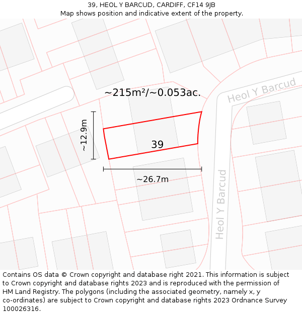 39, HEOL Y BARCUD, CARDIFF, CF14 9JB: Plot and title map